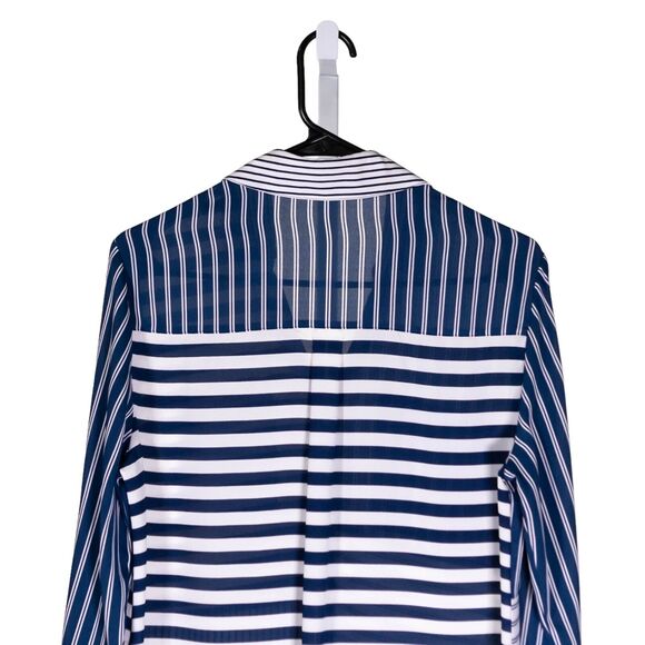 Express Women's Shirt Portofino Button Up Blue White Striped Blouse Top Size XS - Picture 7 of 9